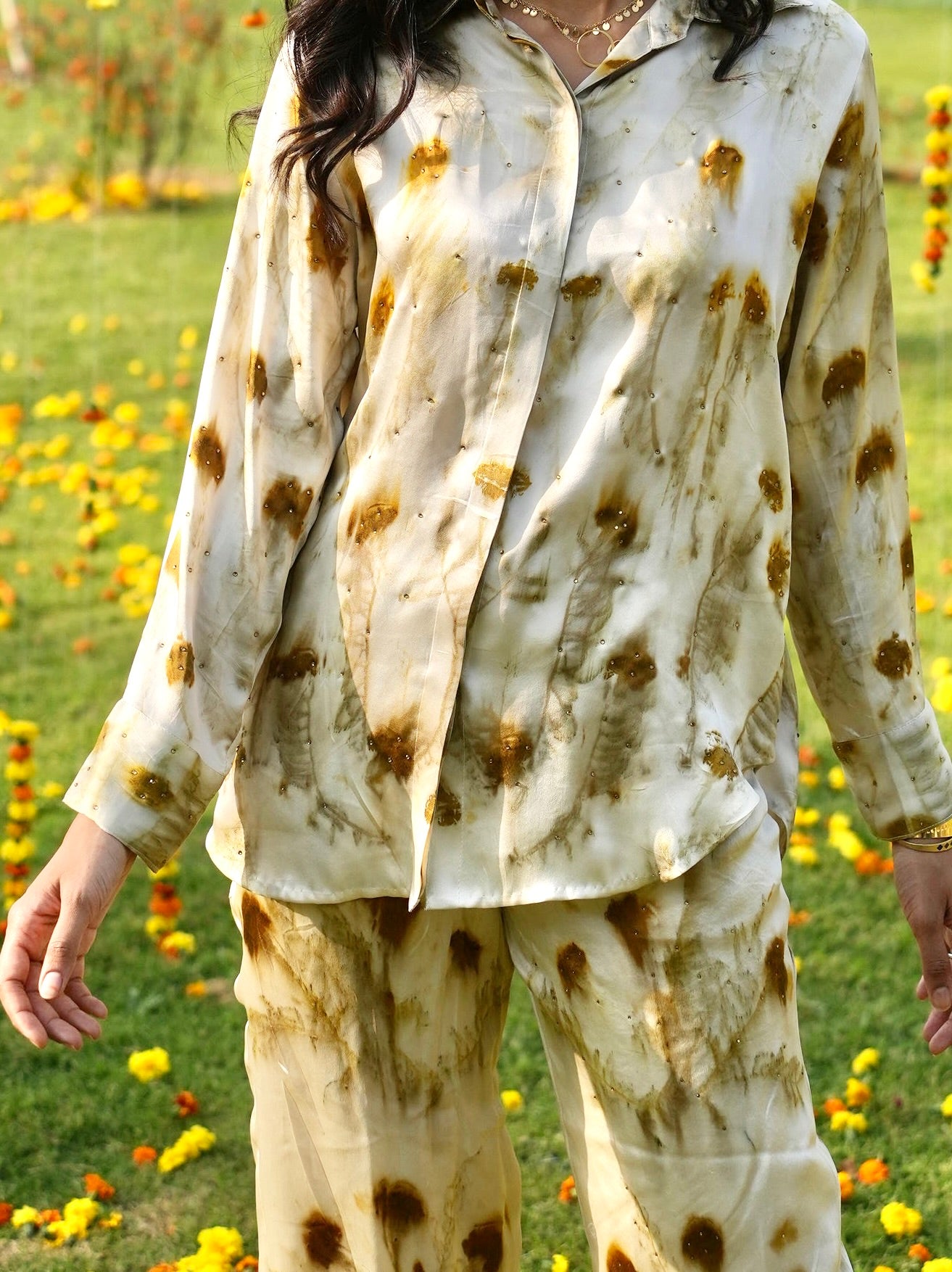 Eco-printed Satin Silk Co-ord Set