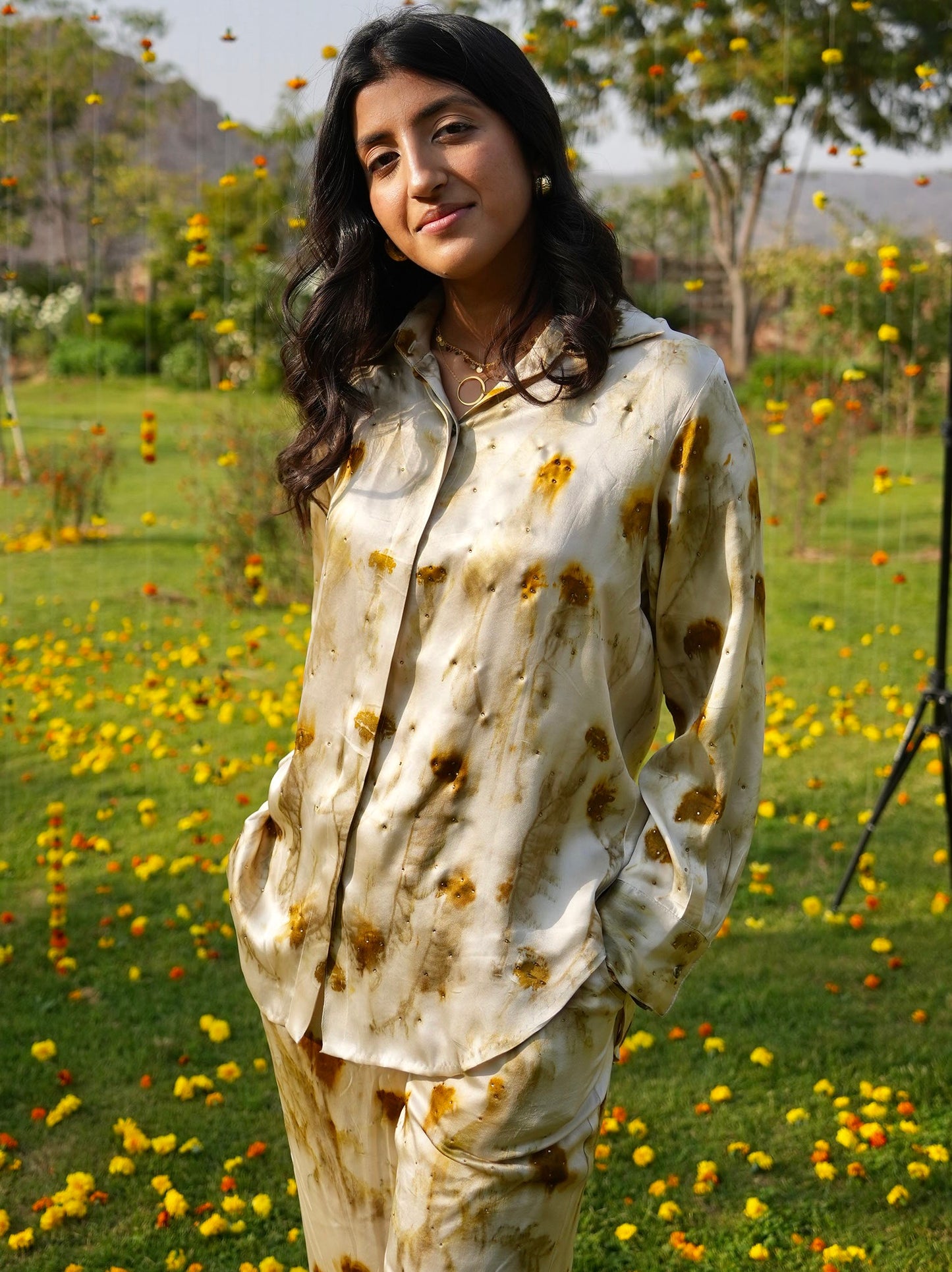 Eco-printed Satin Silk Co-ord Set