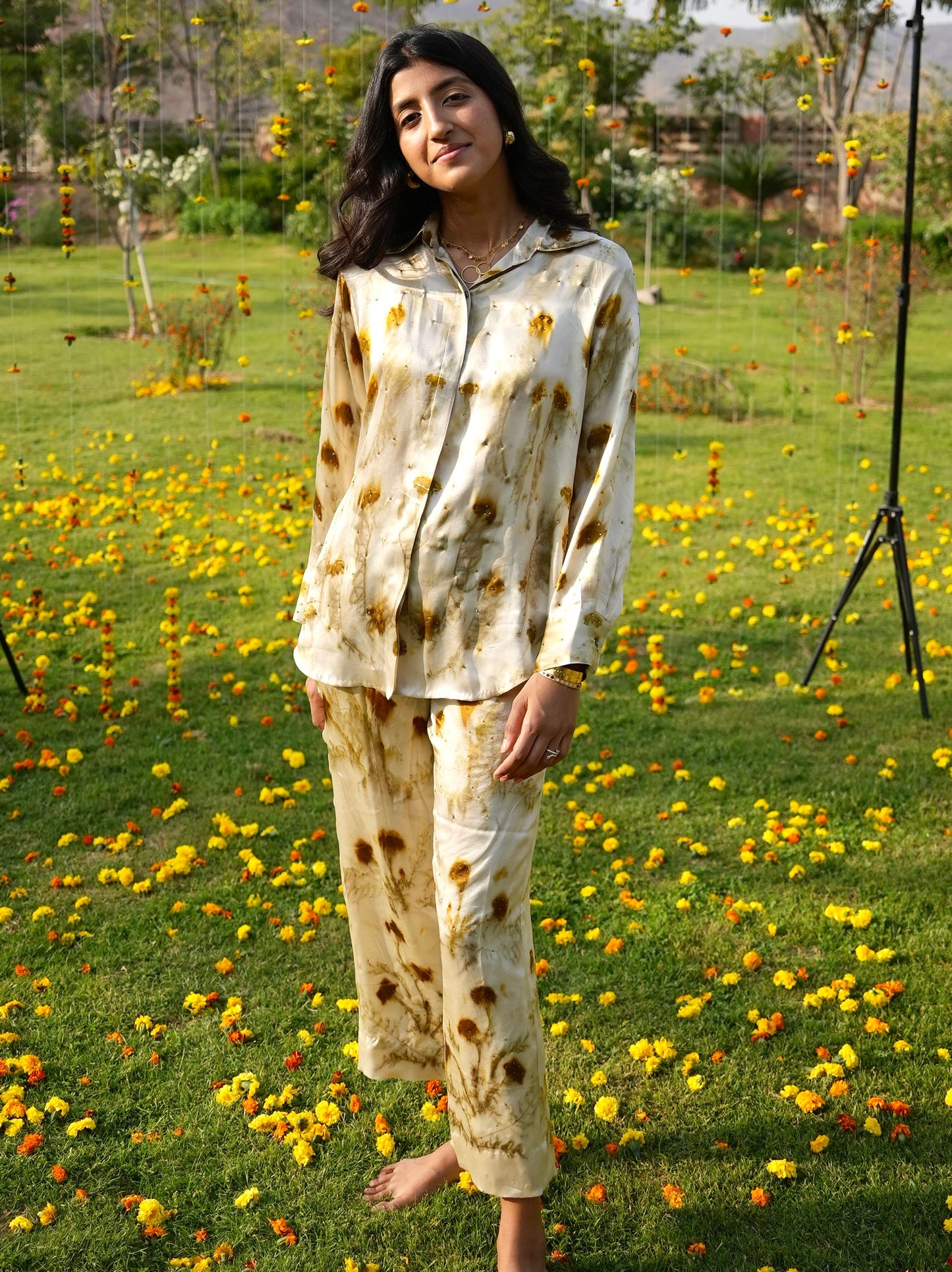 Eco-printed Satin Silk Co-ord Set