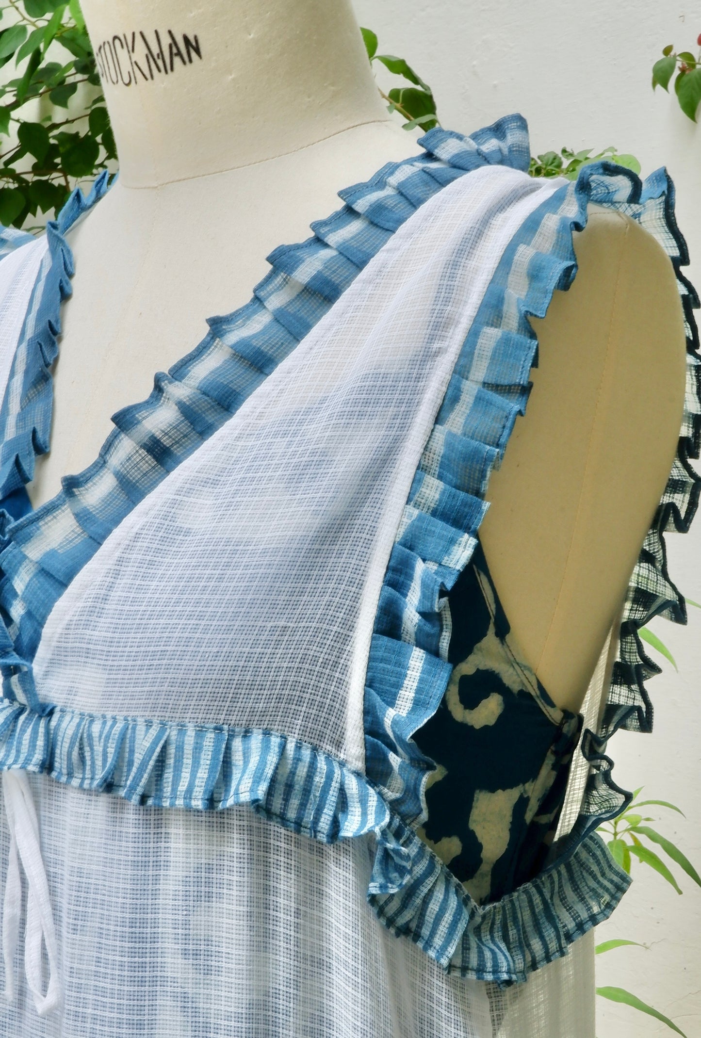 Indigo Dabu Printed Ruffles Kota Doria Dress