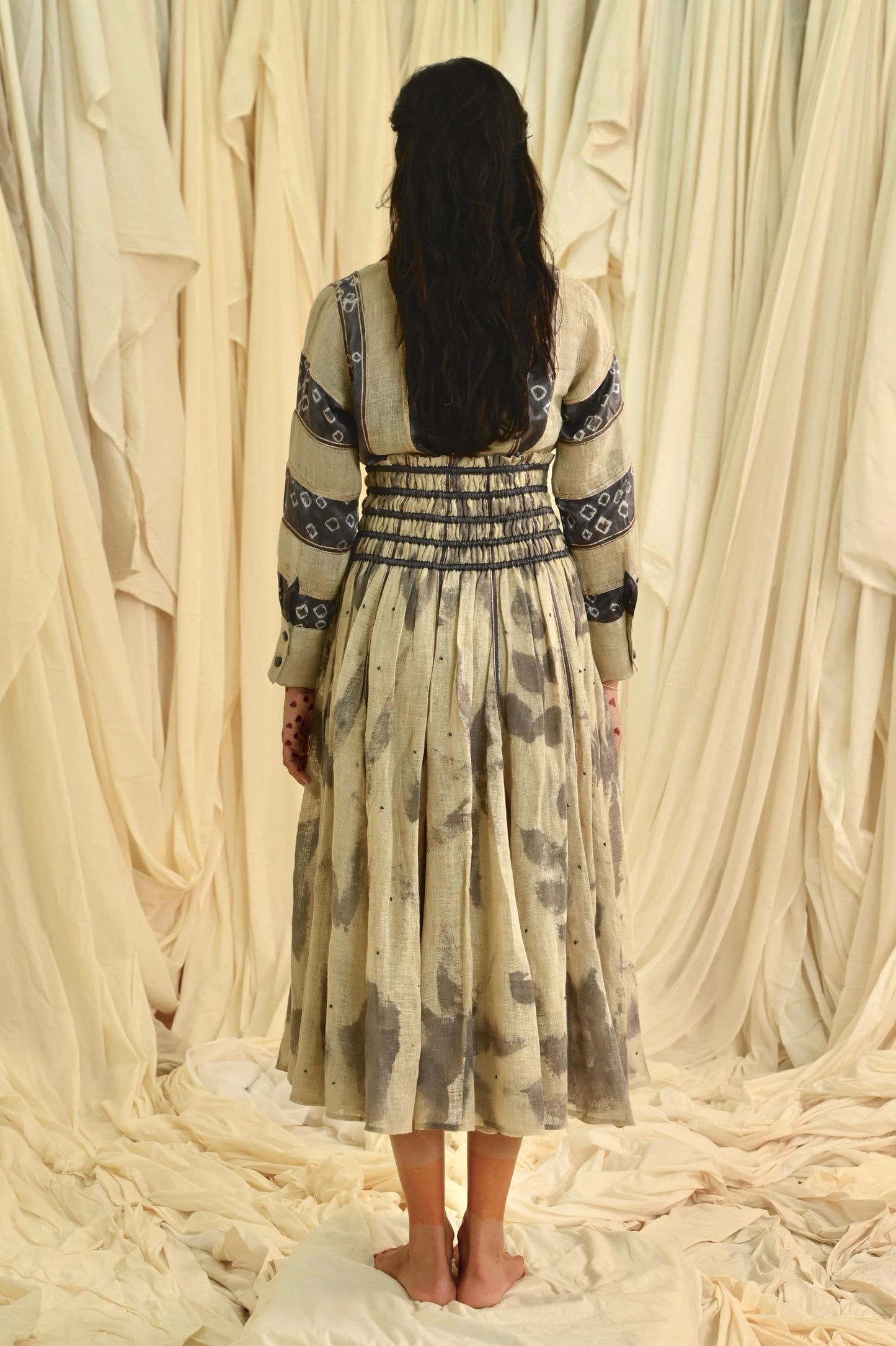 Eco-printed Beige Linen Skirt