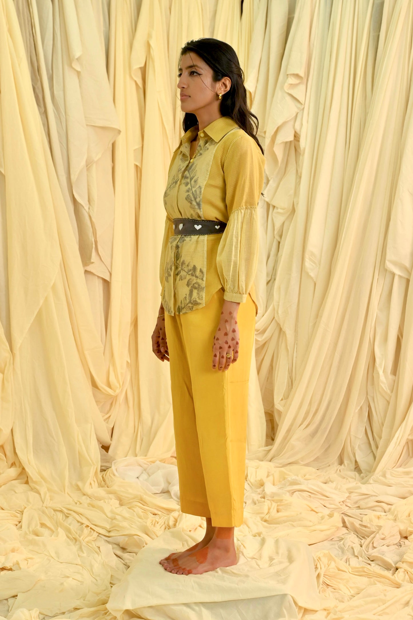 Yellow eco printed panelled shirt