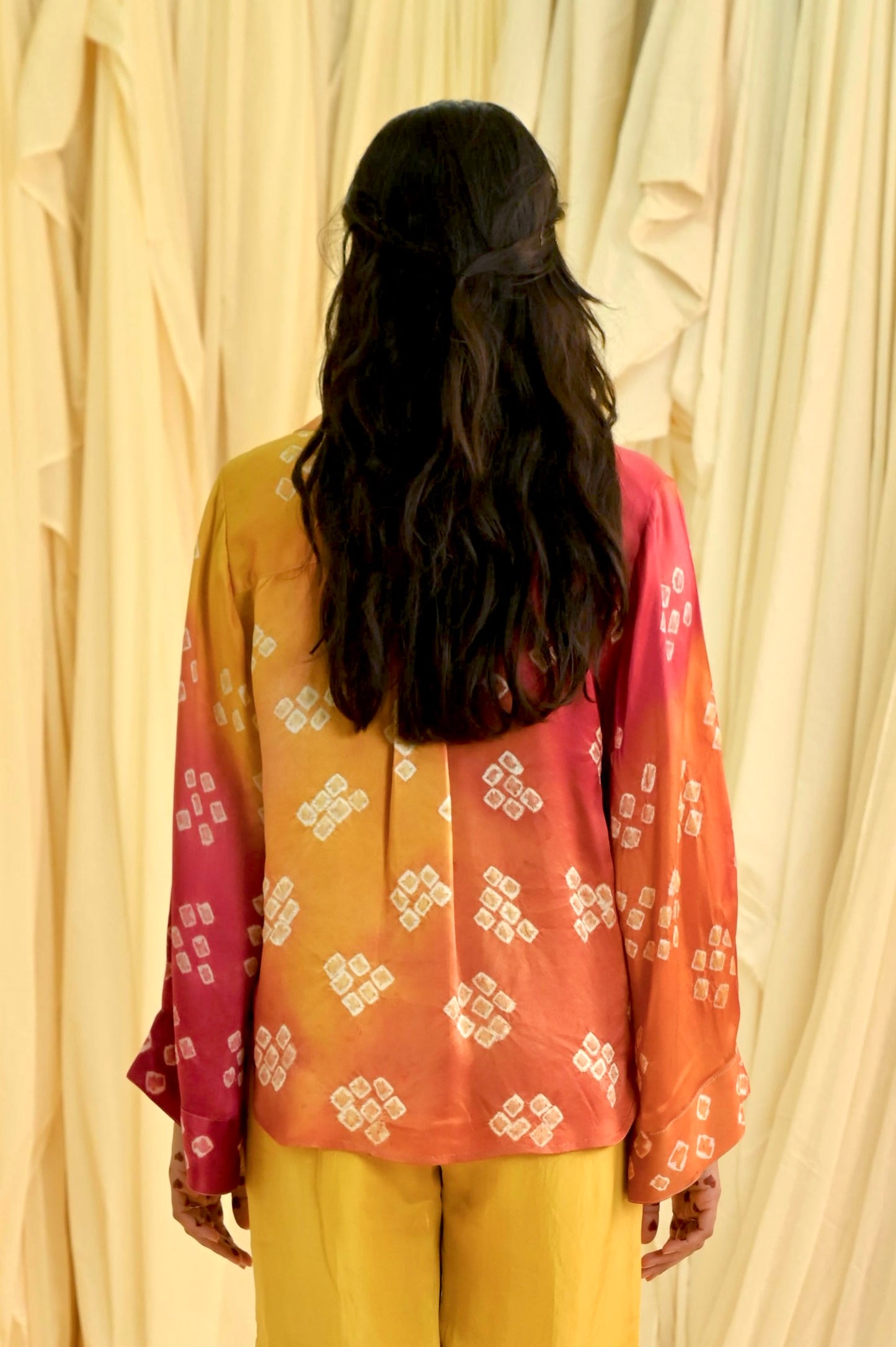 Red-Yellow Bandhani Silk Shirt