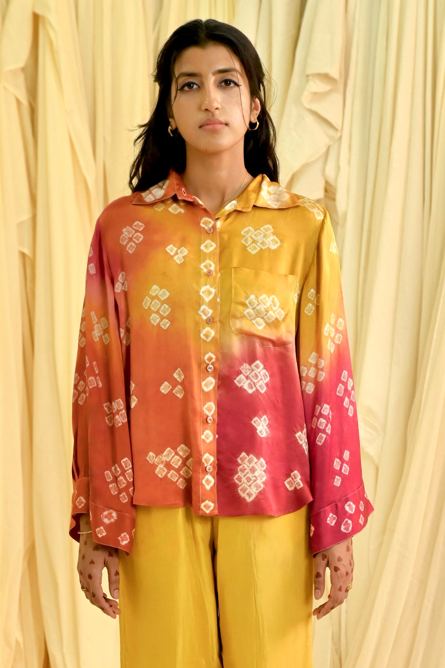 Red-Yellow Bandhani Silk Shirt