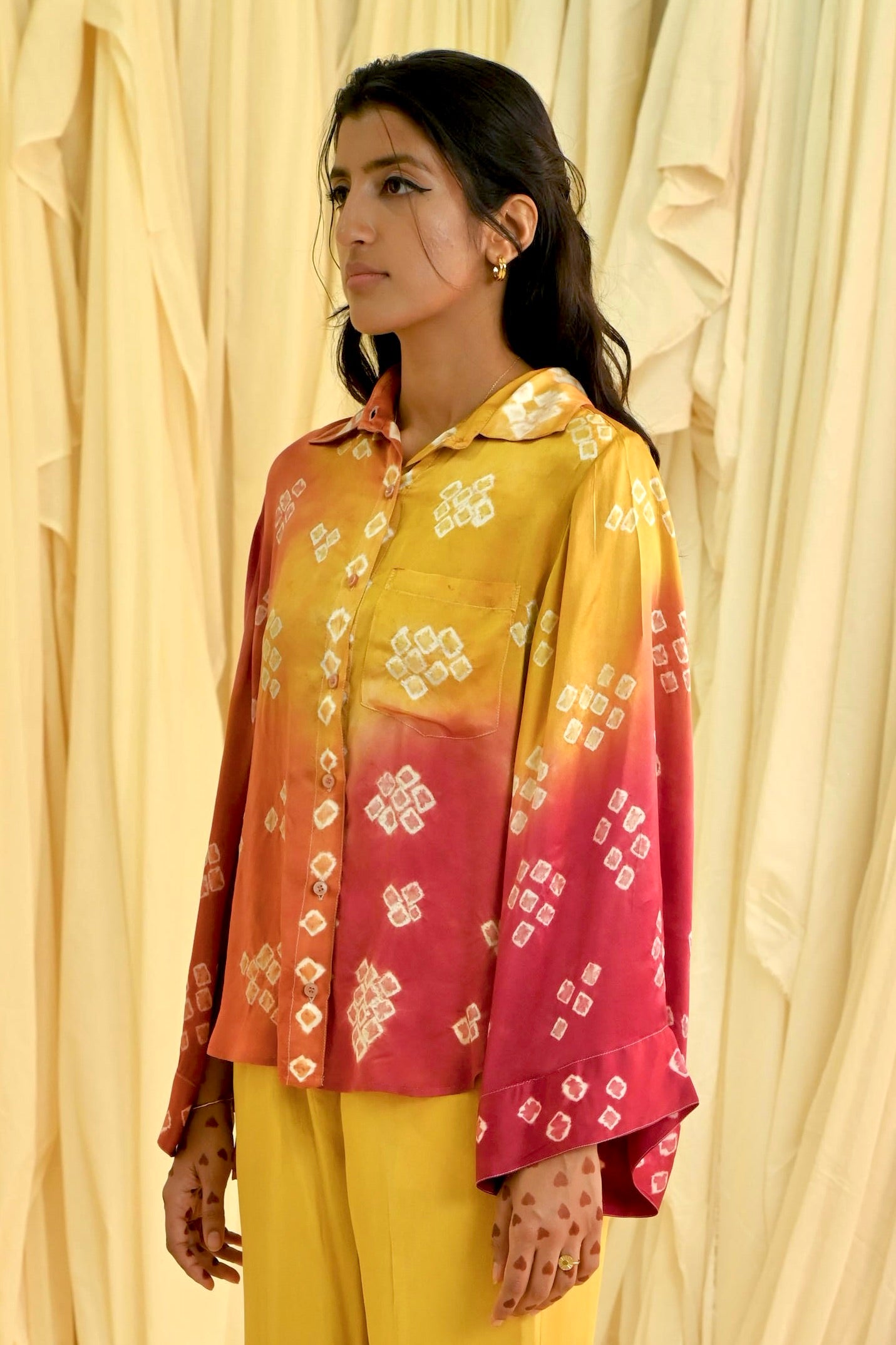 Red-Yellow Bandhani Silk Shirt