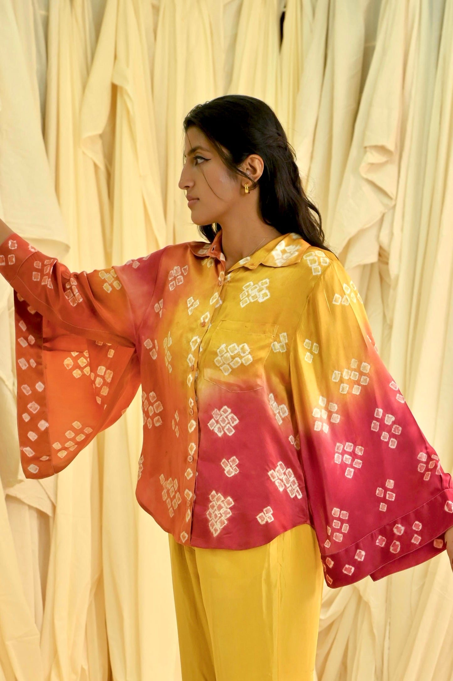 Red-Yellow Bandhani Silk Shirt