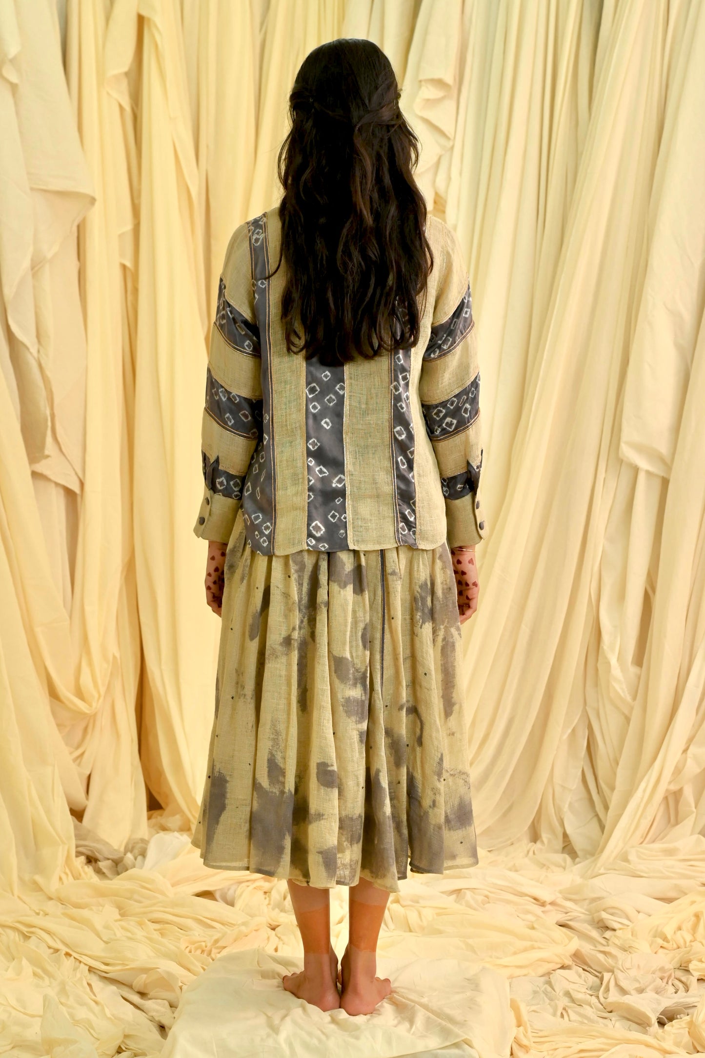 Grey Beige bandhani silk shirt