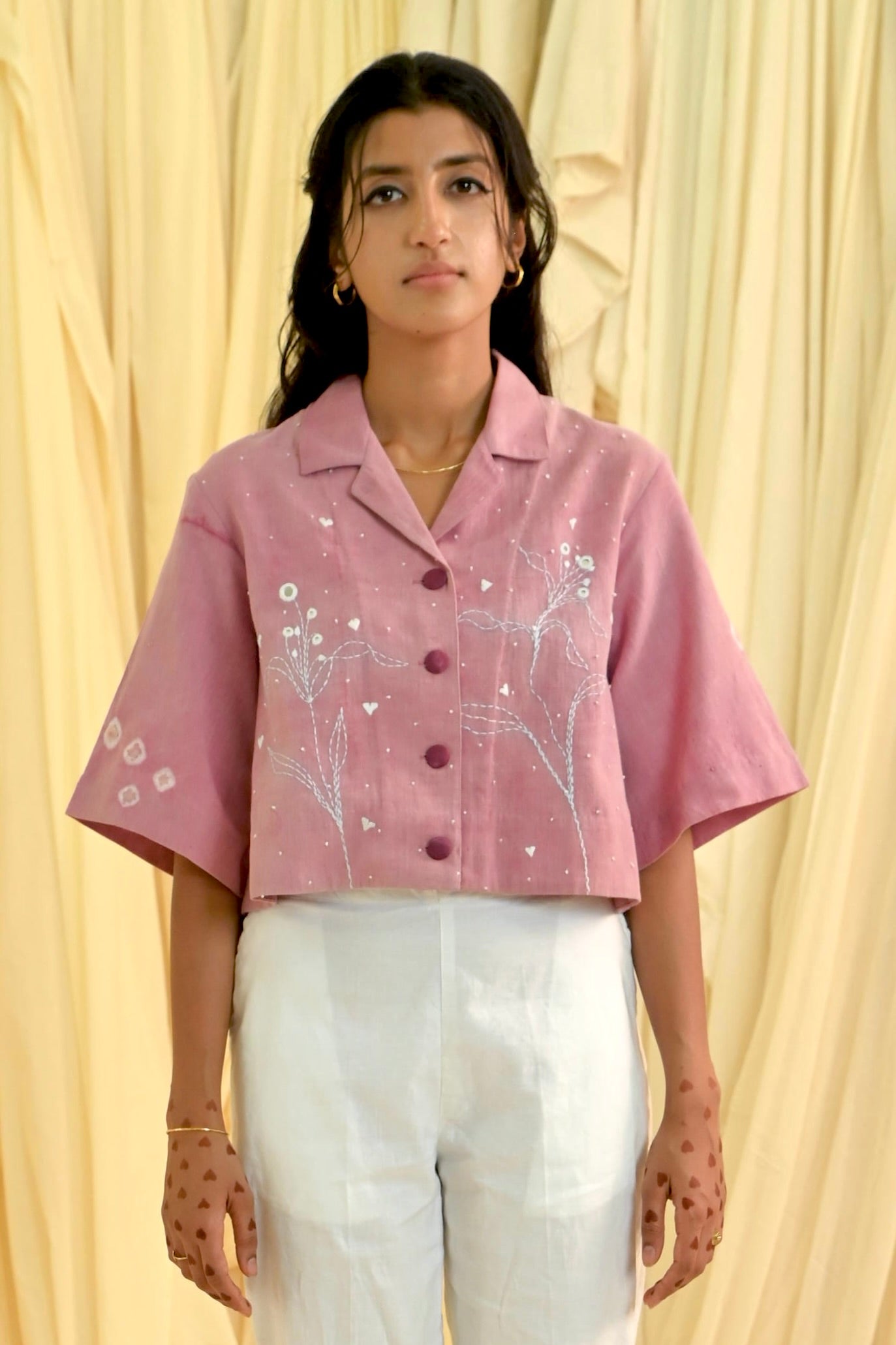 Pink Khadi Embroidered Shirt