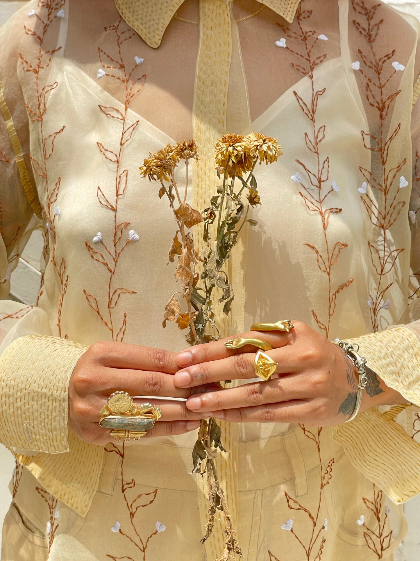 Creme Yellow Silk Organza Shirt