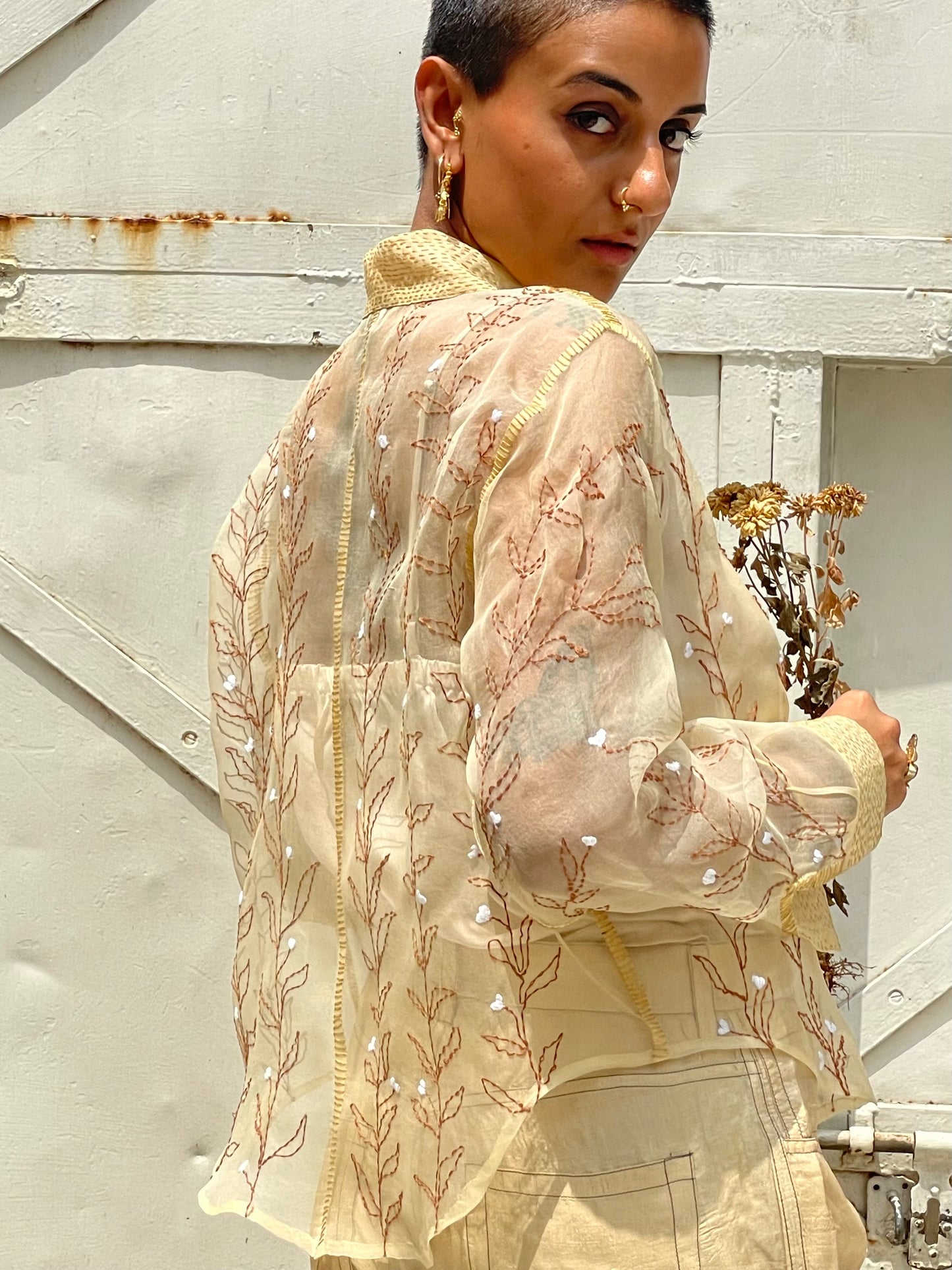 Creme Yellow Silk Organza Shirt