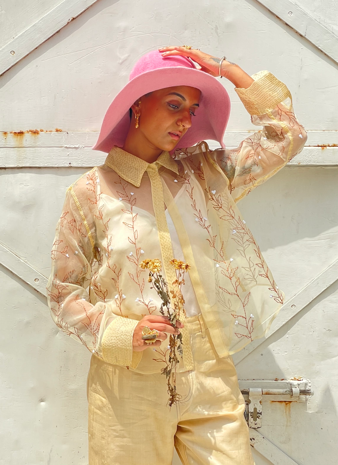 Creme Yellow Silk Organza Shirt