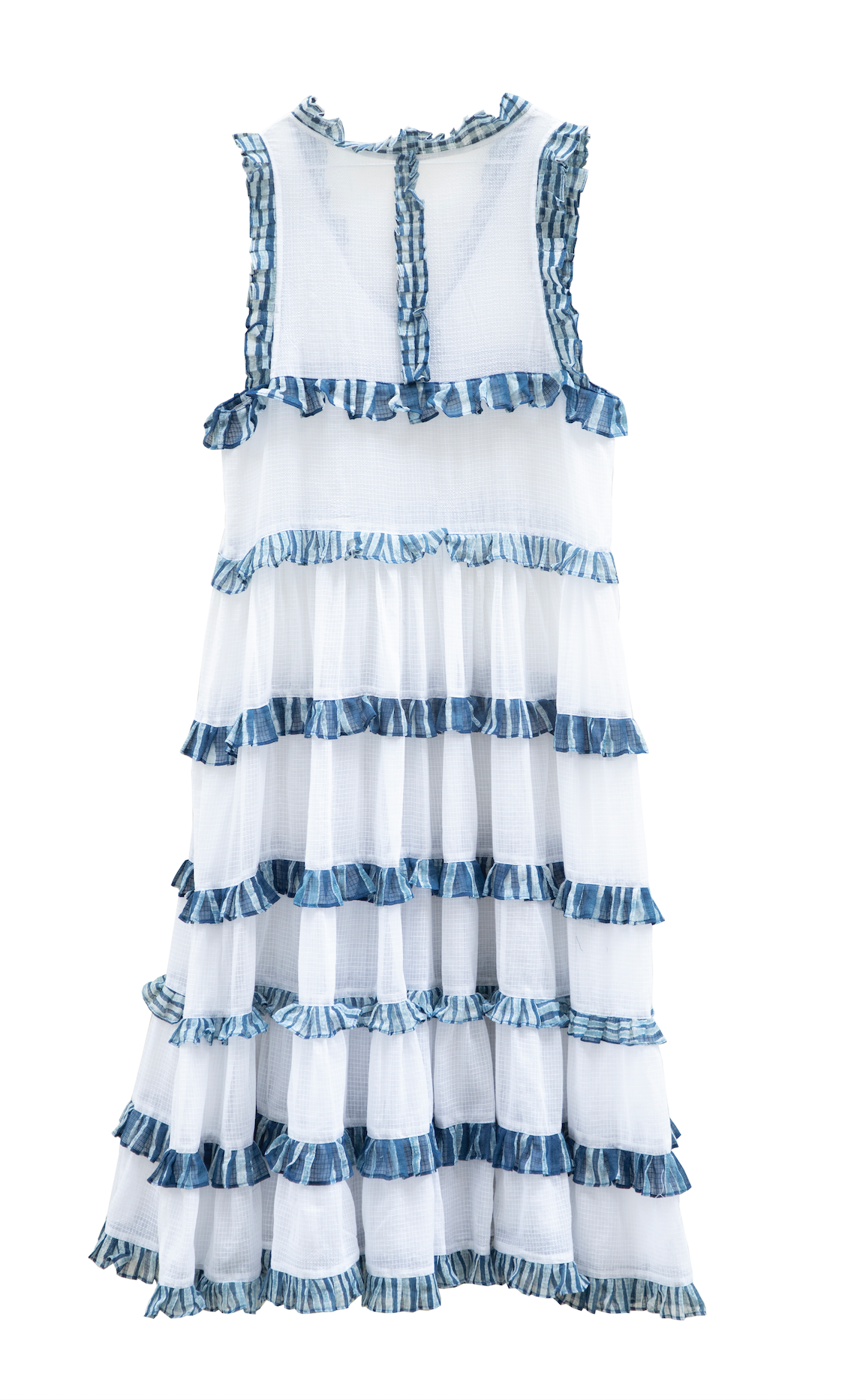 Indigo Dabu Printed Ruffles Kota Doria Dress