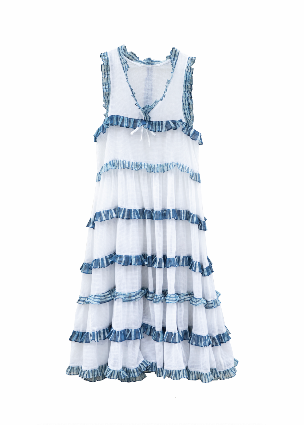 Indigo Dabu Printed Ruffles Kota Doria Dress