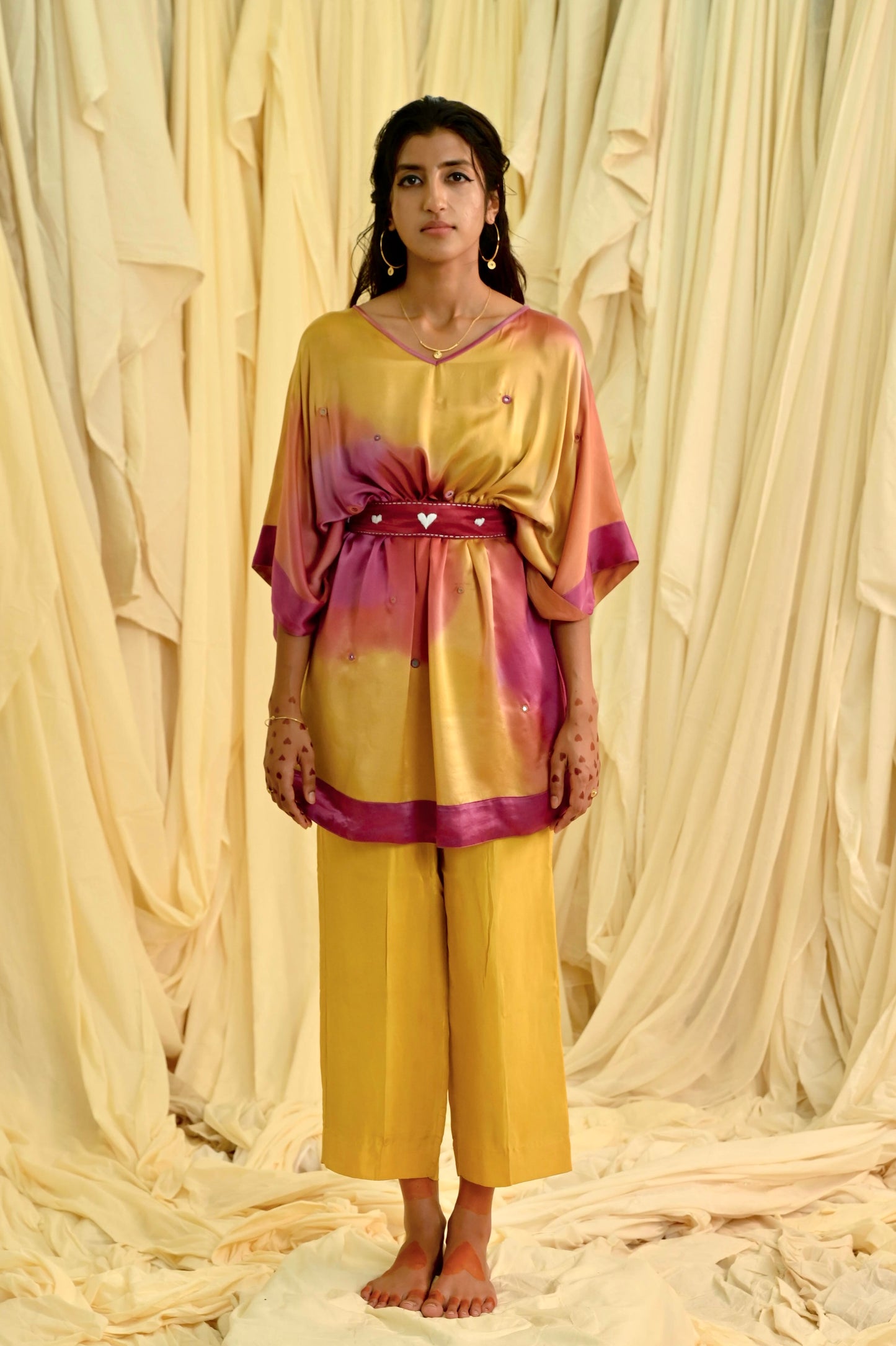Pink Orange Silk Kaftan