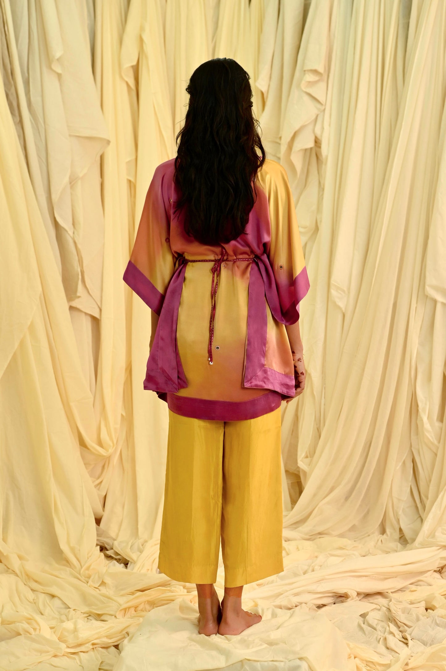Pink Orange Silk Kaftan