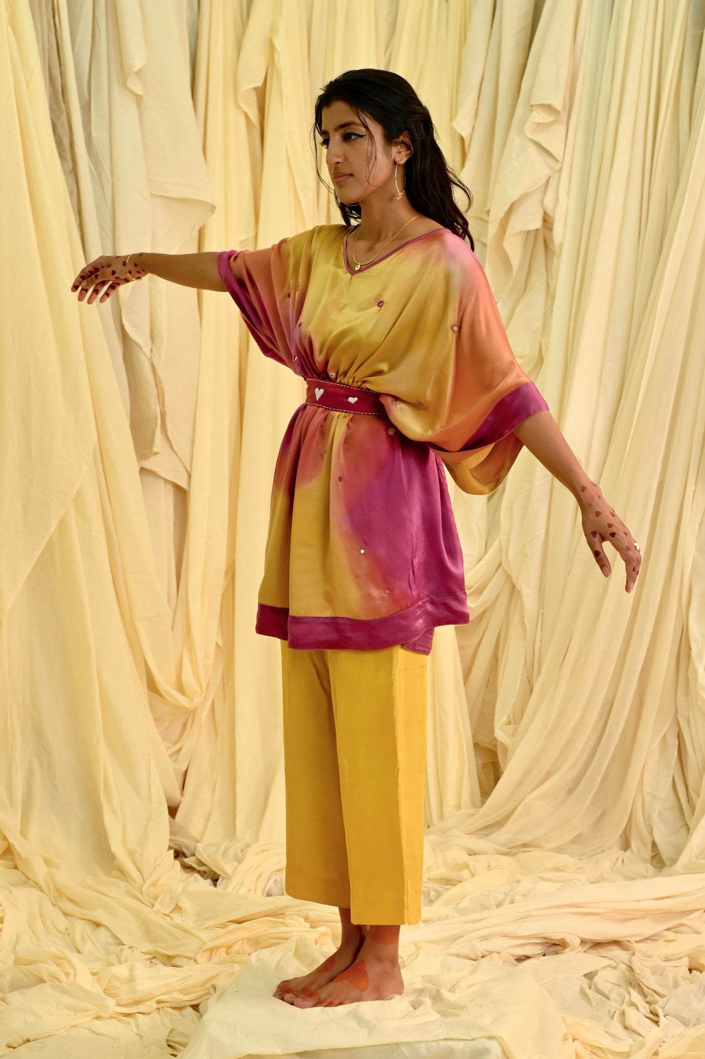 Pink Orange Silk Kaftan