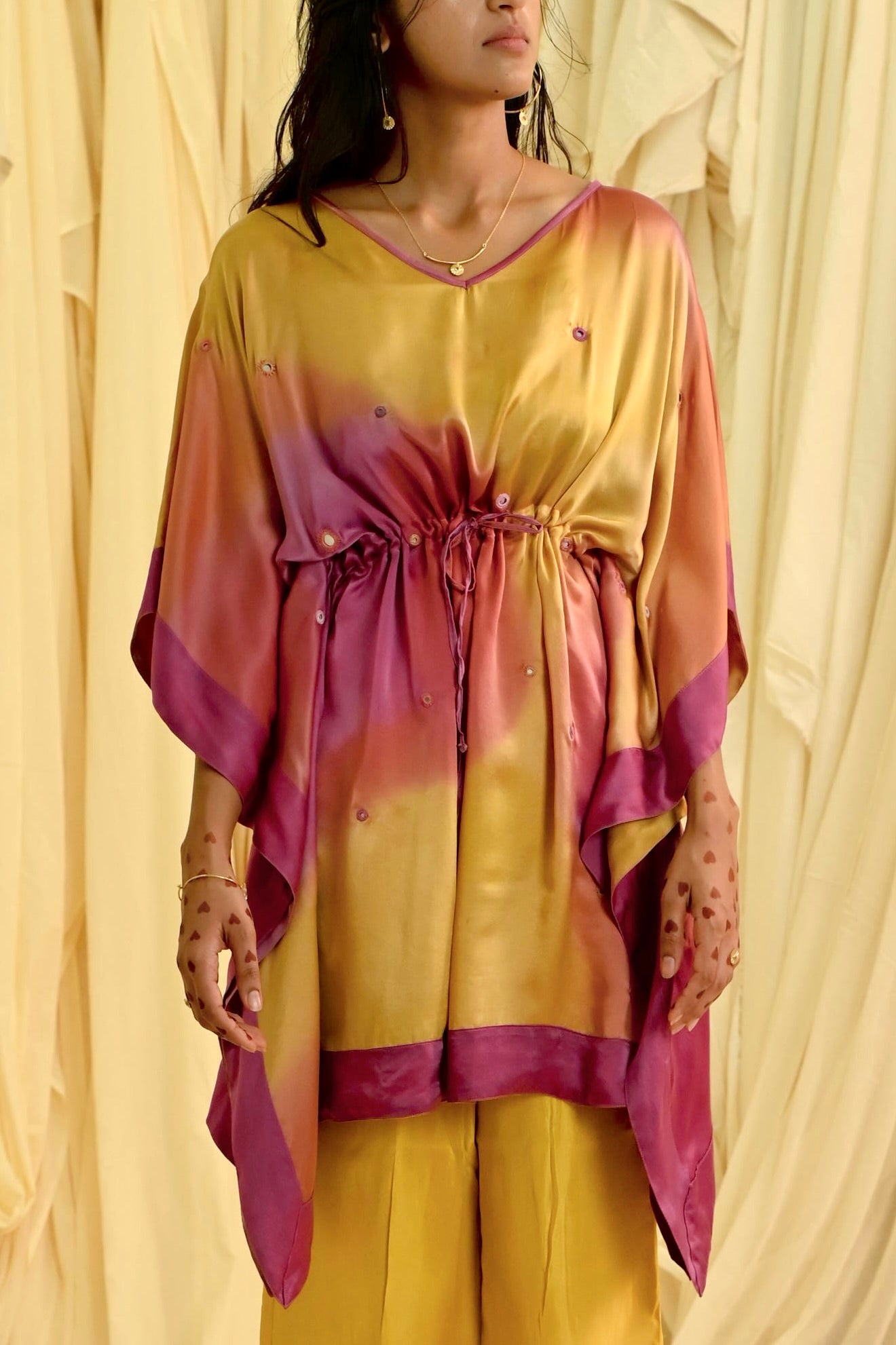 Pink Orange Silk Kaftan