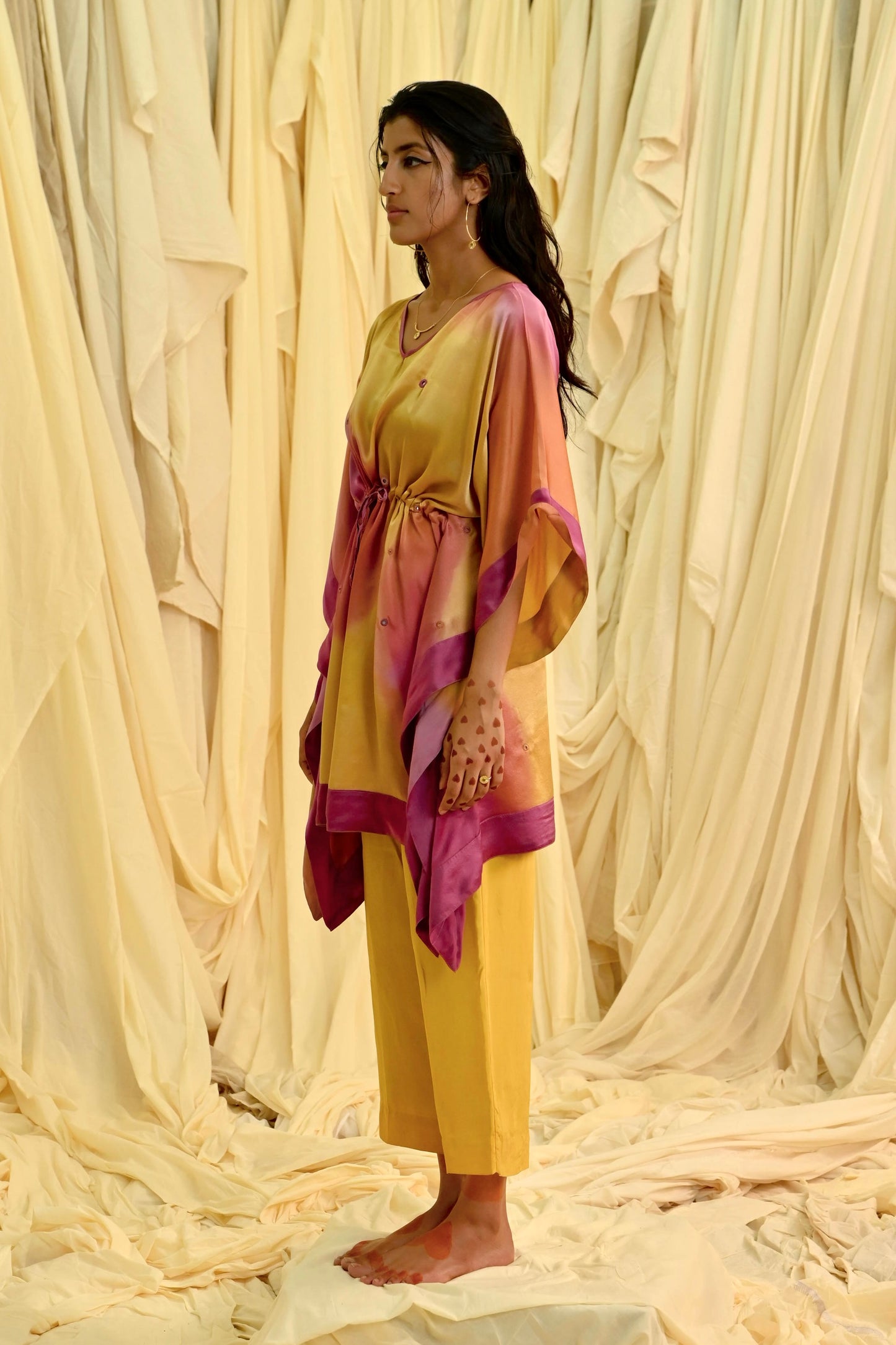Pink Orange Silk Kaftan