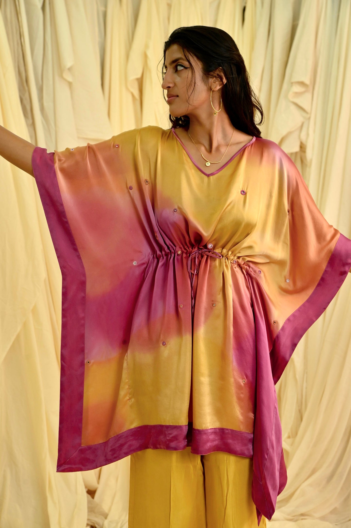 Pink Orange Silk Kaftan