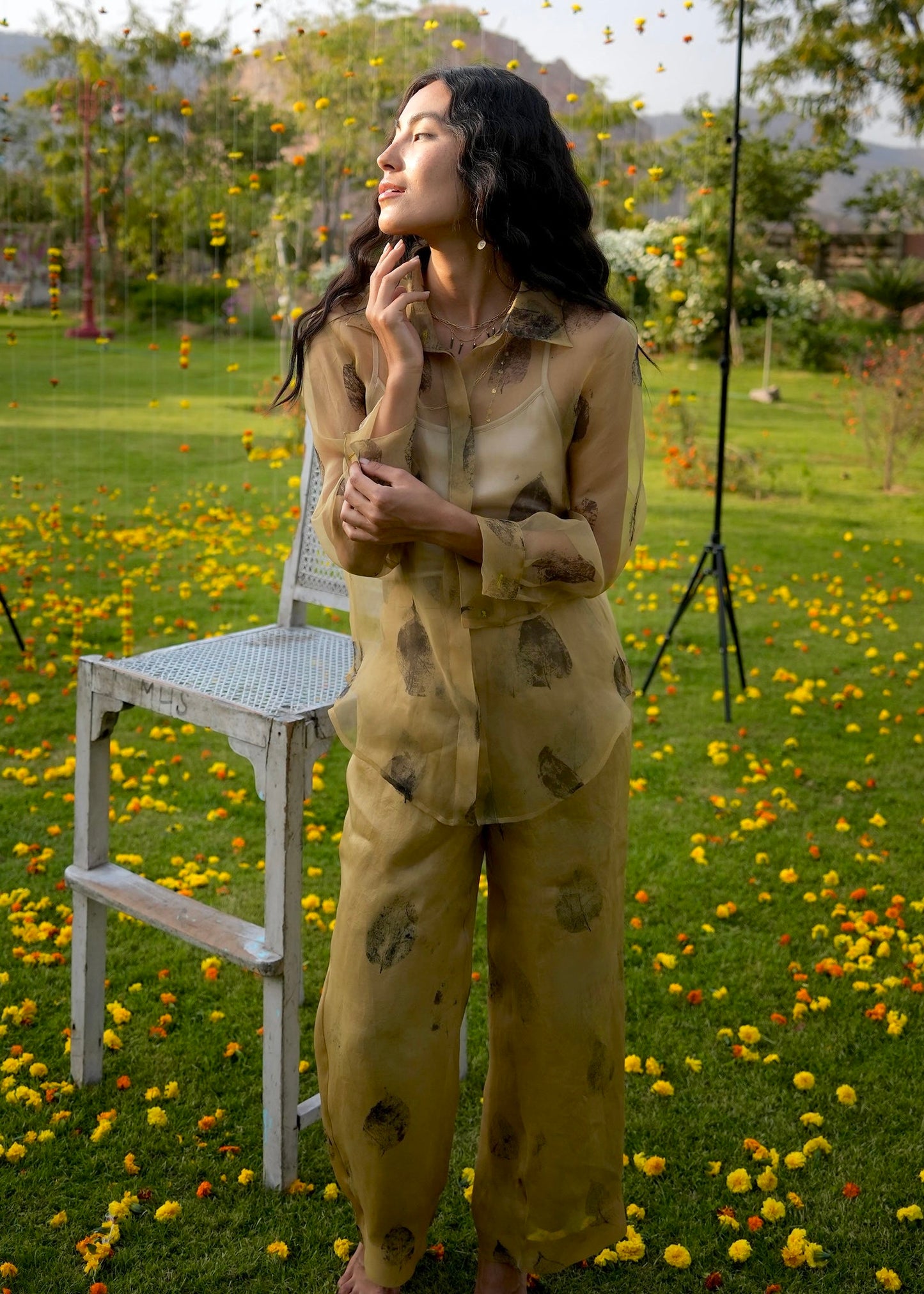 Eco-Printed Organza Sheer Shirt