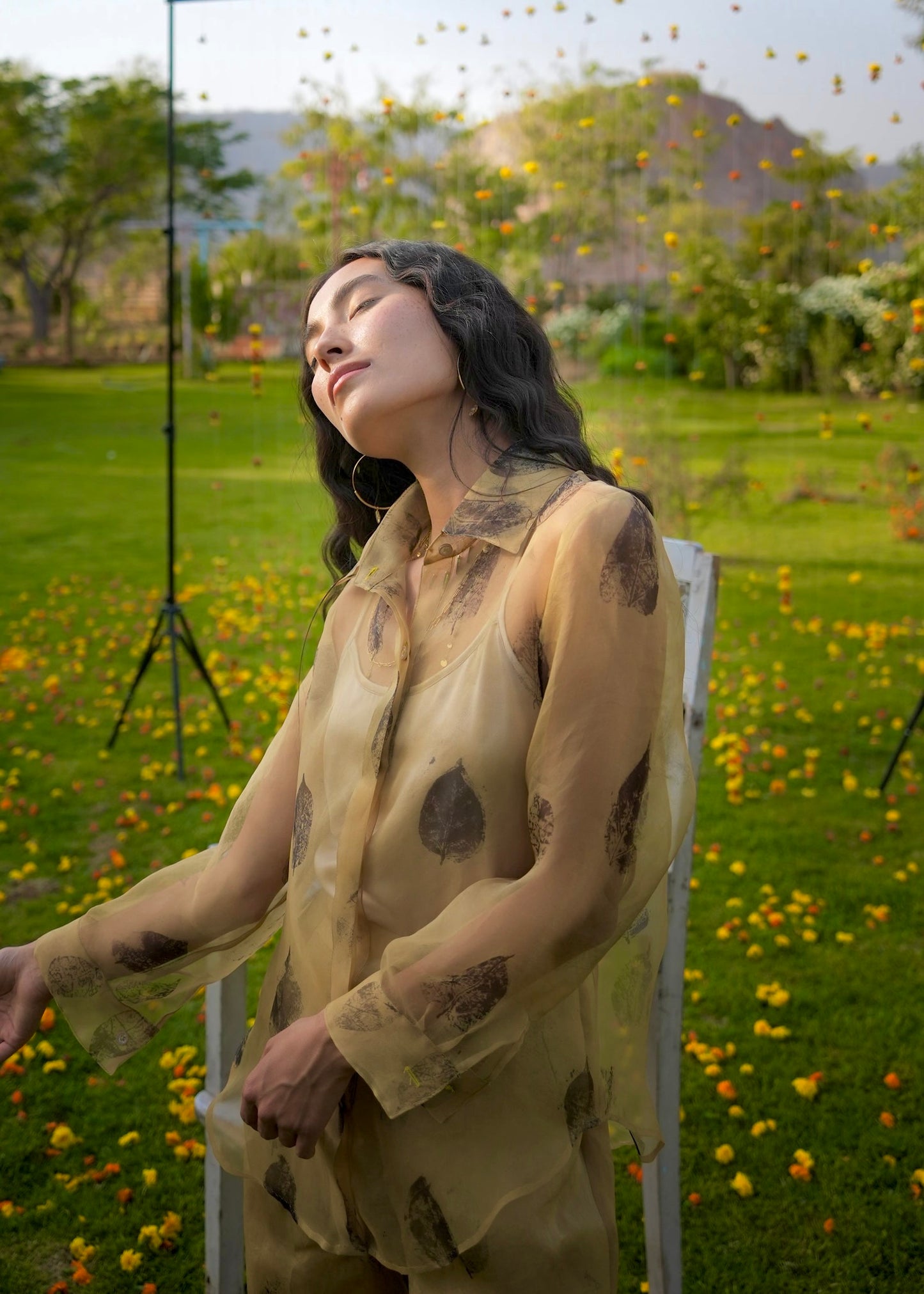 Eco-Printed Organza Sheer Shirt