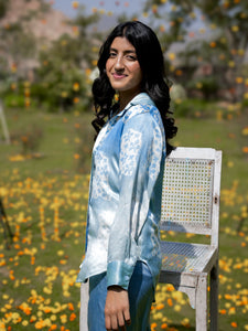 Blu Leaf Satin Silk Shirt