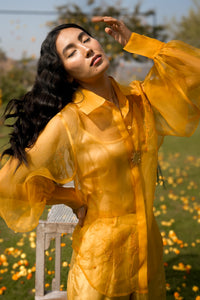 Yellow Bloom Silk Organza Shirt