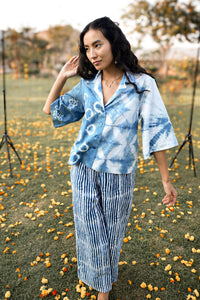 Indigo Lapel Cotton Shirt