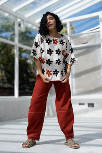 Naturally dyed red cotton pants, 100% handloom, perfect for everyday wear.