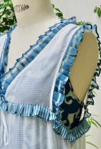 Indigo Dabu Printed Ruffles Kota Doria - Dress