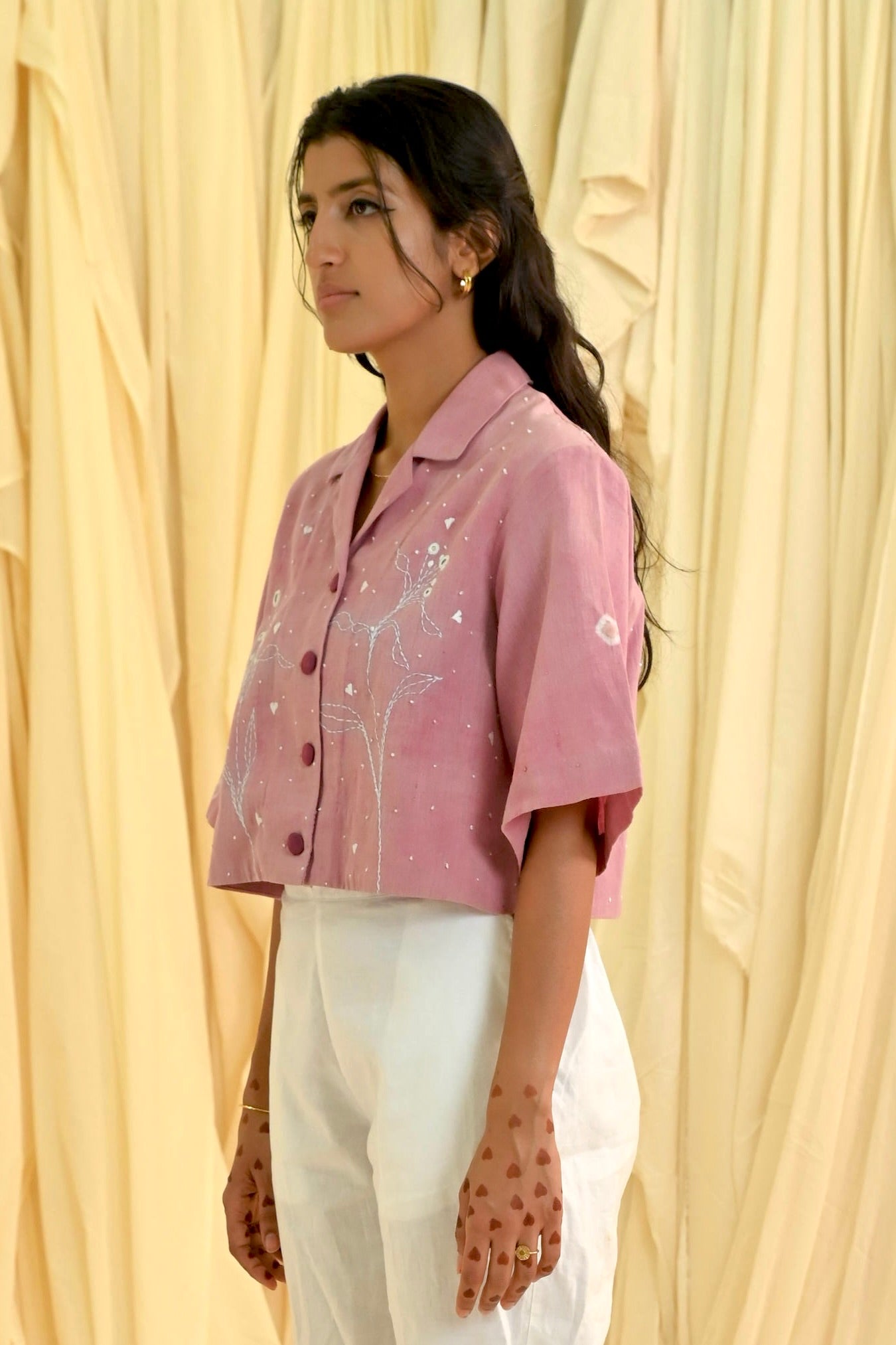 Pink Khadi Embroidered Shirt