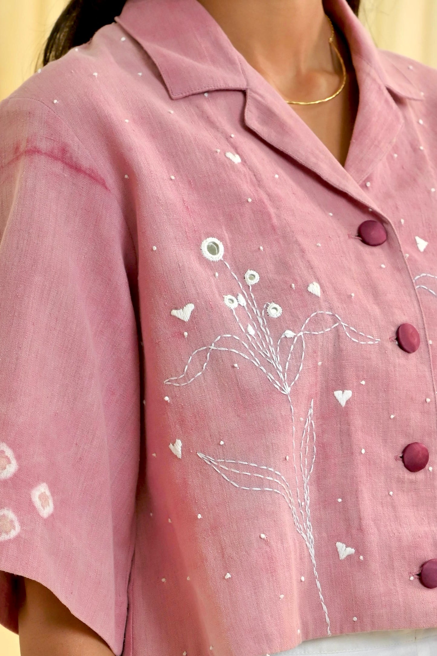 Pink Khadi Embroidered Shirt