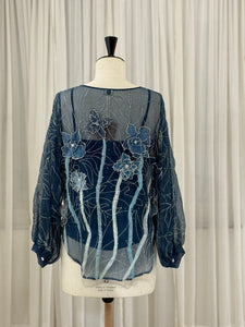 Indigo Moonflower Organza Top