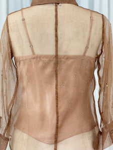 Brown Organza Sparkle Shirt