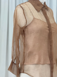 Brown Organza Sparkle Shirt