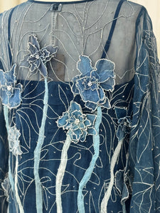 Indigo Moonflower Organza Top
