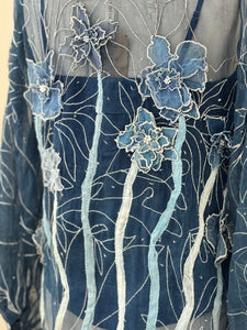 Indigo Moonflower Organza Top