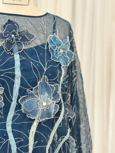 Indigo Moonflower Organza Top
