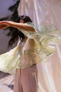 Sage Flora Silk Organza Top