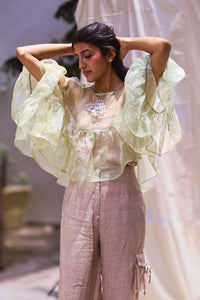Sage Flora Silk Organza Top