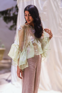 Sage Flora Silk Organza Top